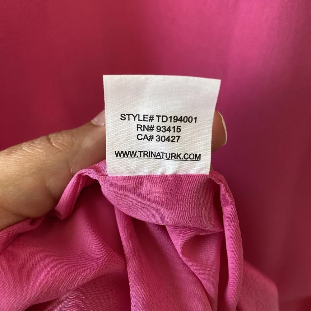 Trina Turk Pink Short Sleeve V-Neck Shift Dress Orange And White Fringe Sz 8 - Picture 9 of 14